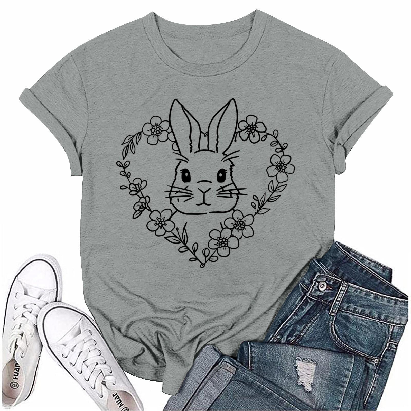 

Женская модная пасхальная принтованная повседневная плиссированная круглая футболка с коротким рукавом M