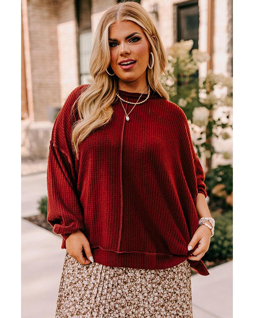 Azura Exchange Zlatý plamen Odhalený šev Detail Vaflový úplet Nadměrná velikost Top