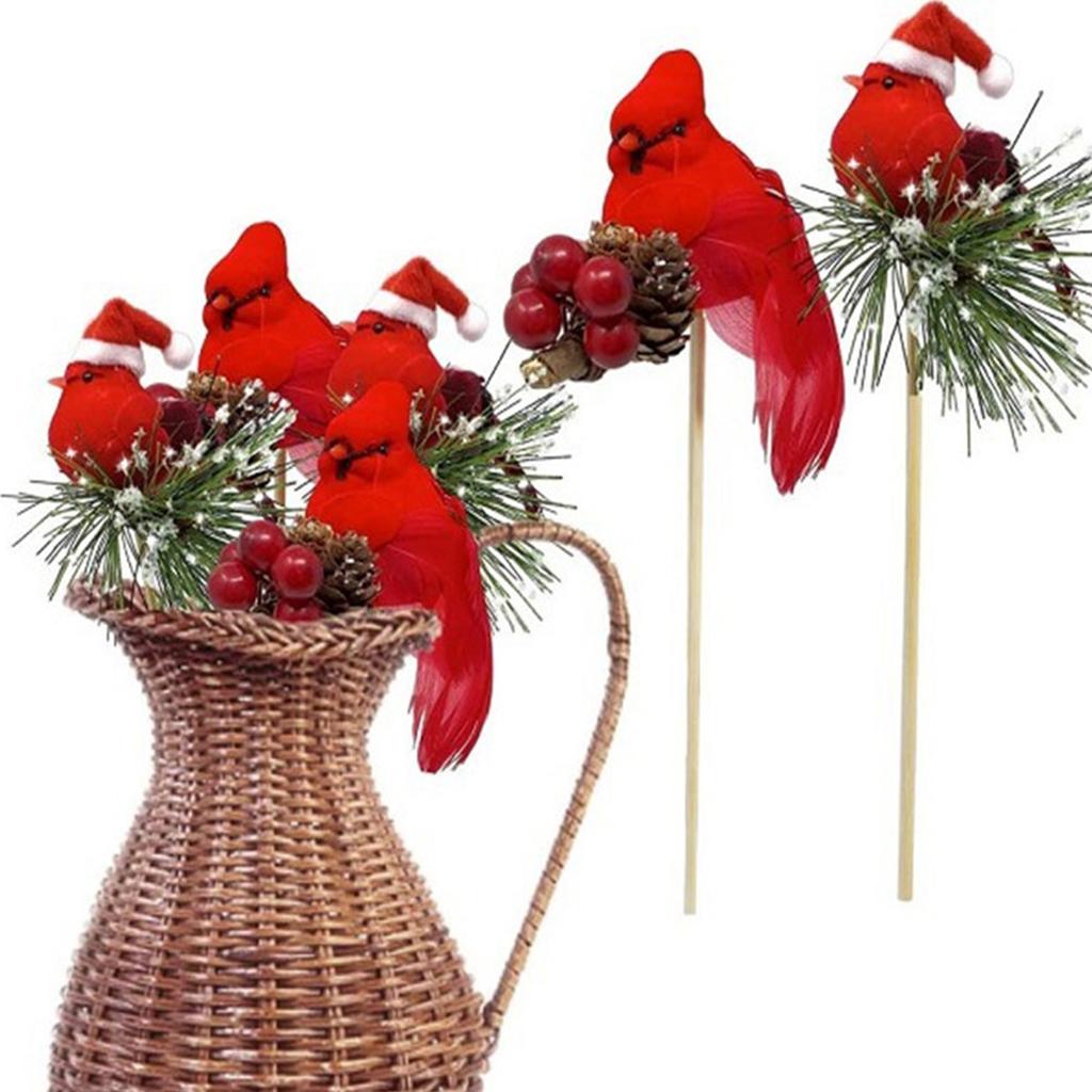 6 Pcs Red Artificial Cardinal Birds Xmas Artificial Feathered Red Cardinal Birds Ornament