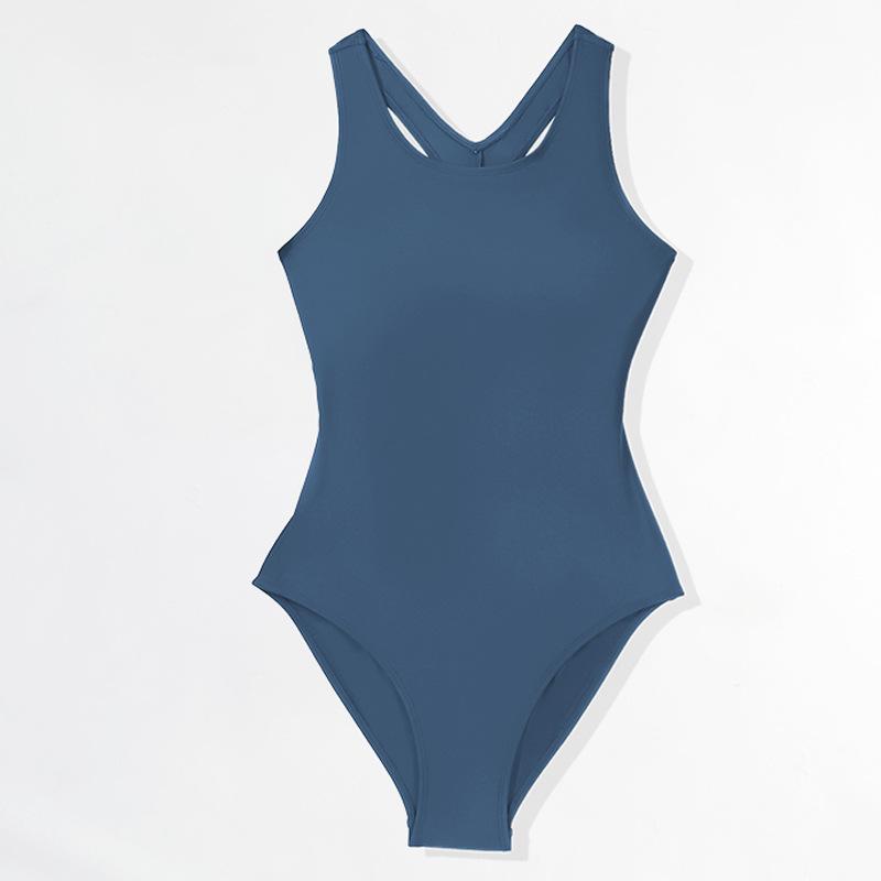 

Новый европейский и американский слитный купальник без спинки однотонного цвета с кольцом-бретелькой Medium