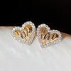 Huitan Exquisite Love Stud Earrings for Women  Temperament Ear Piercing Heart Earrings Wedding Party Statement Jewelry Gift