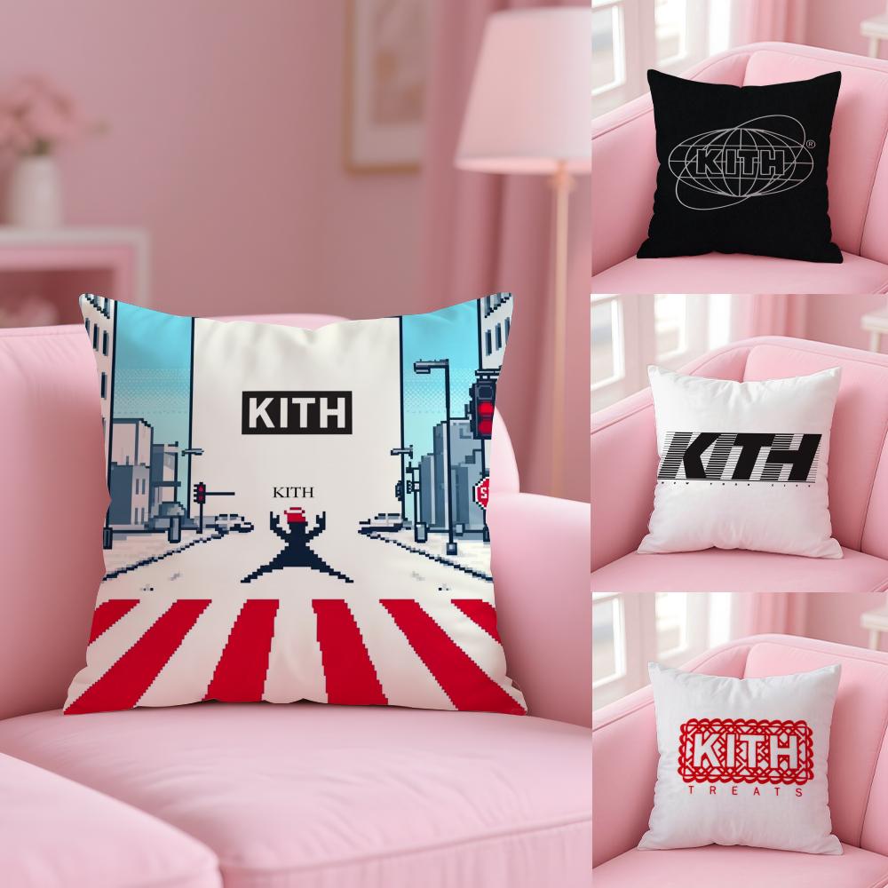 Classic Logo K-Kith Cushion Cover Plush Fabric Soft Double-Sided Printed Sofa Warm Winter Home Gift Pillow Case