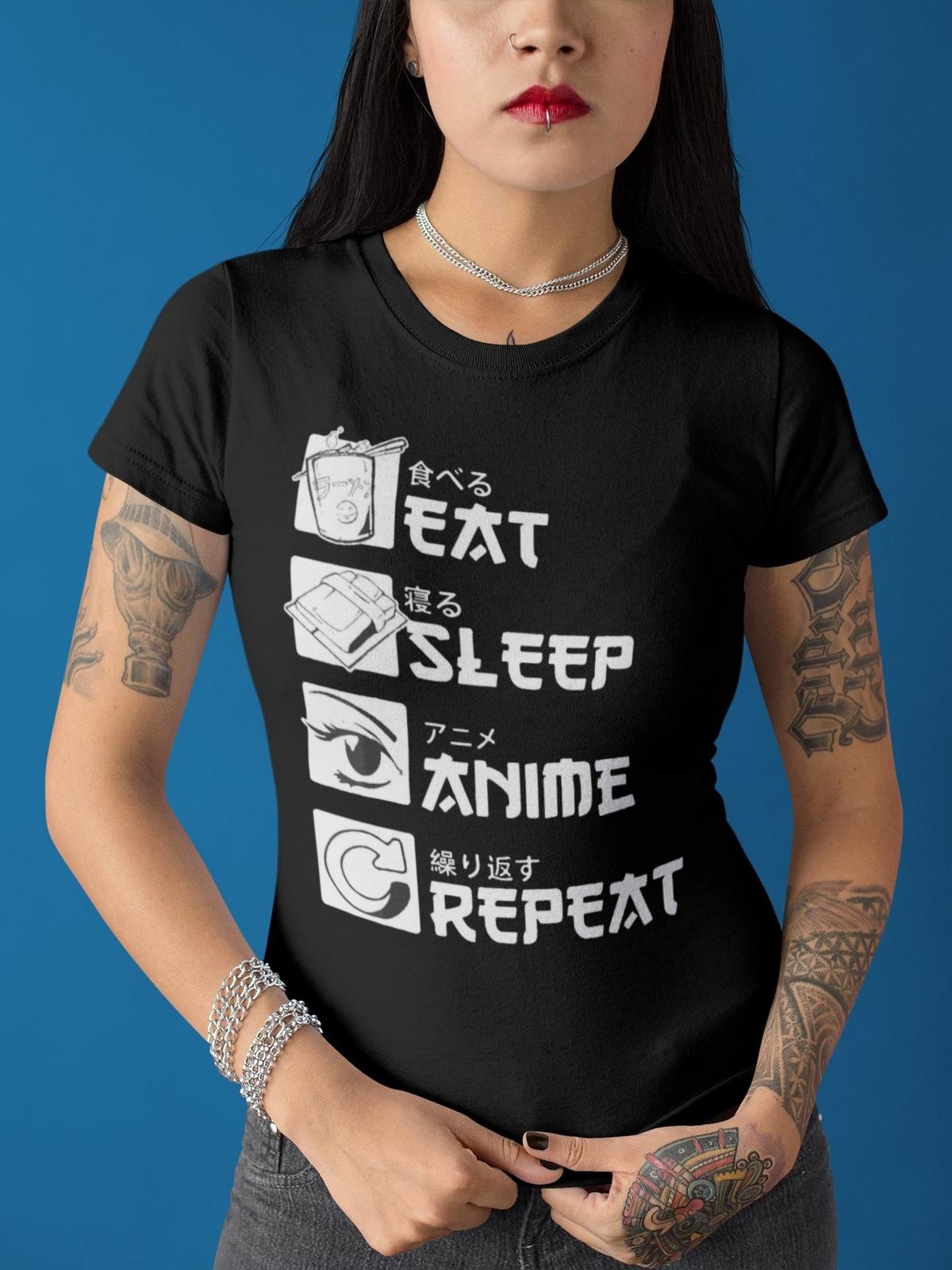 EAT SLEEP ANIME REPEAT Cool Manga Gift Funny Ladies Organic Cotton T-Shirt Mens Womens Tees Top S