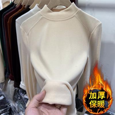 Einfarbiges deutsches Fleece poliert warm Halbturtleneck Unterhemd Damen Herbst und Winter figurbetontes Fleece Langarm-T-Shirt