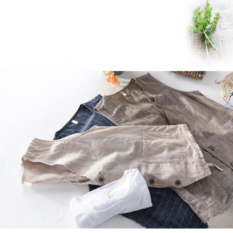 Gilet da Uomo Stile Inghilterra Moda Estiva Gilet da Uomo Traspirante Casual Top Scollo a V Senza Maniche a Righe Sottili Cotone Lino Giacca con Bottoni