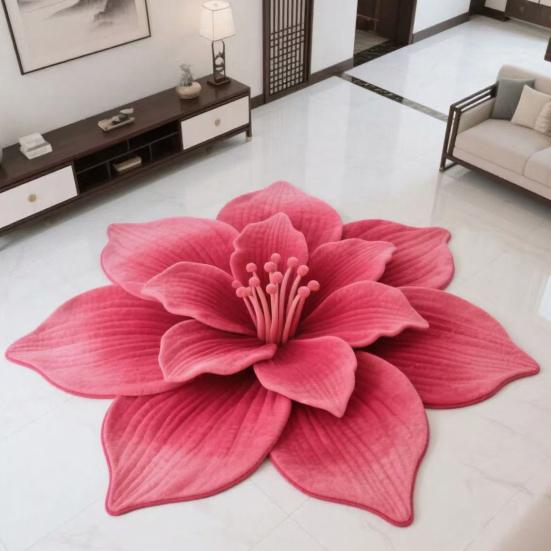 Floral Plush Rug Mat 3D Flower Optical Illusion Floor Mat Non-Slip Water-Absorbent Bath Mat for Bathroom Bedroom Living Room