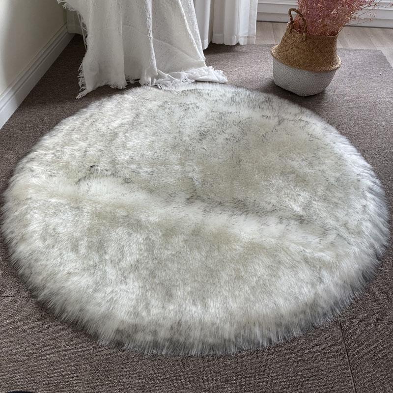 Round Carpet Shaggy Sheepskin Children'S Bedroom White Fur Rug Soft Thick Living Room Sofa Area Rug Artificial Wool Carpet Decor