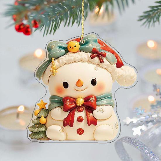 Christmas Car Charm 2D Acrylic Keychain Santa Reindeer Car Mirror Hanging Ornament Festive Decor for Home Tree
