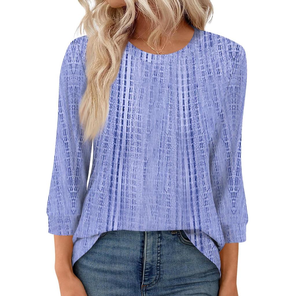 Women's Fashion Casual Round Neck 3/4 Sleeve Loose  Printed T-Shirt Ladies Top