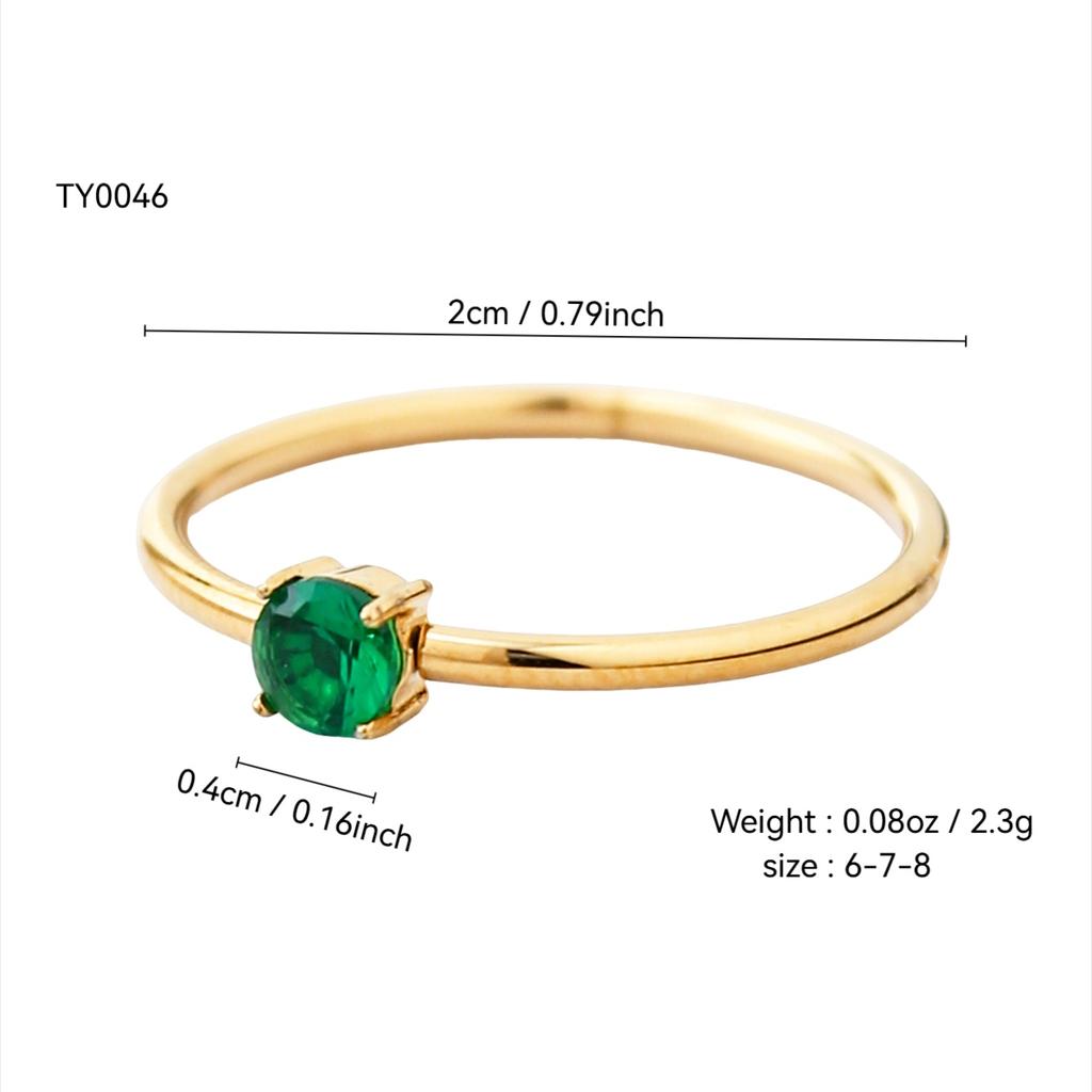 Europe And The United States Ins Fashion Simple Light Luxury Stainless Steel 18K Gold-Plated Green Round Diamond Ring Female