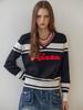 MAXZA Boucle Lettering Colorblock V-Neck Knit