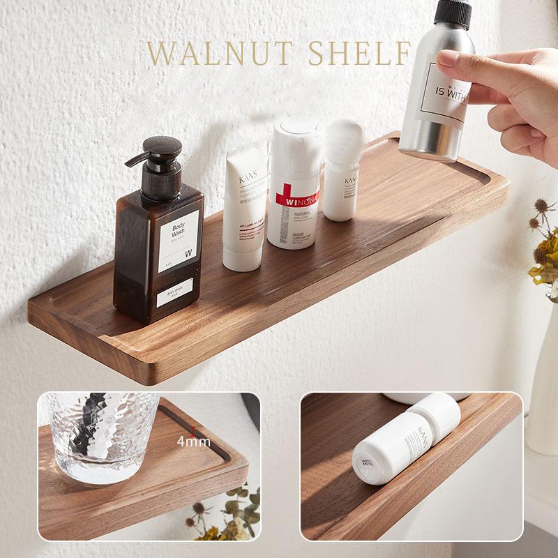 HeMu No Punch-free Walnut Wall One-piece Mirror Front Desk Storage Rack Bathroom Storage Rack Wall Wall Hanging Rack