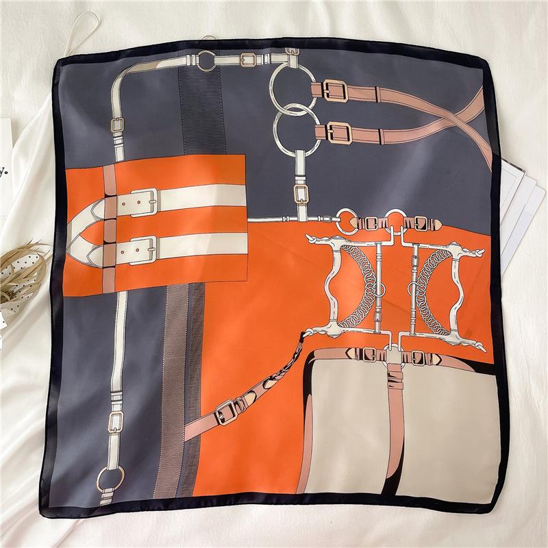 Luxury Chain Small Square Scarf 70Cm Imitation Silk Scarf Women'S Season Travel Decoration Scarf Shawl Silk Scarf