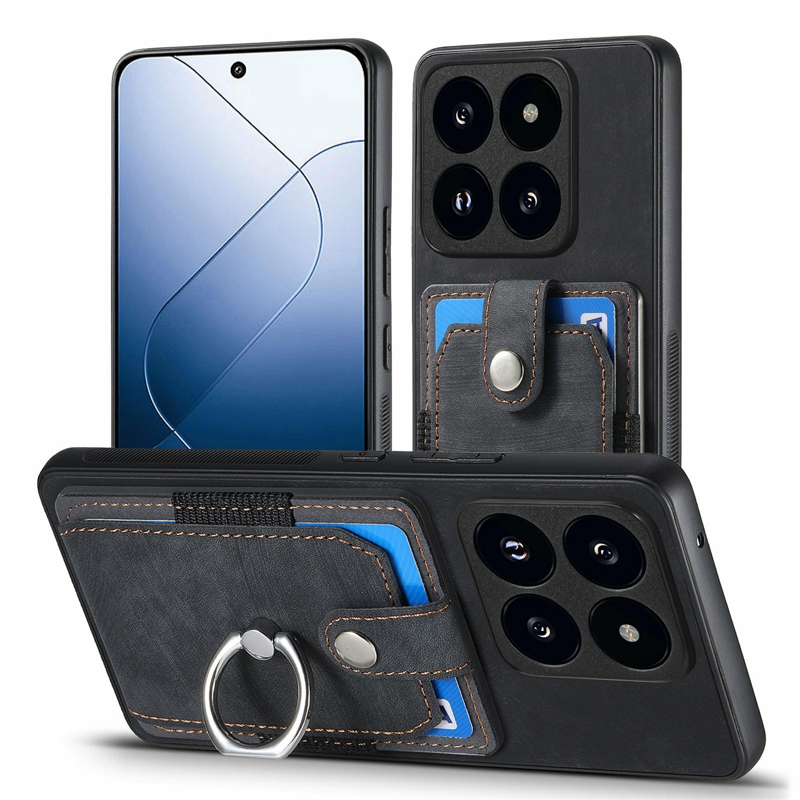 

For Xiaomi 14T Case Kickstand Leather+TPU Non-Slip Protective Cover Card Slots Blue