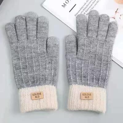 Winter Gloves with Velvet and Thickening Korean Style Cold-proof Cycling Touch Screen Knitted Gloves Warm Unisex Wool