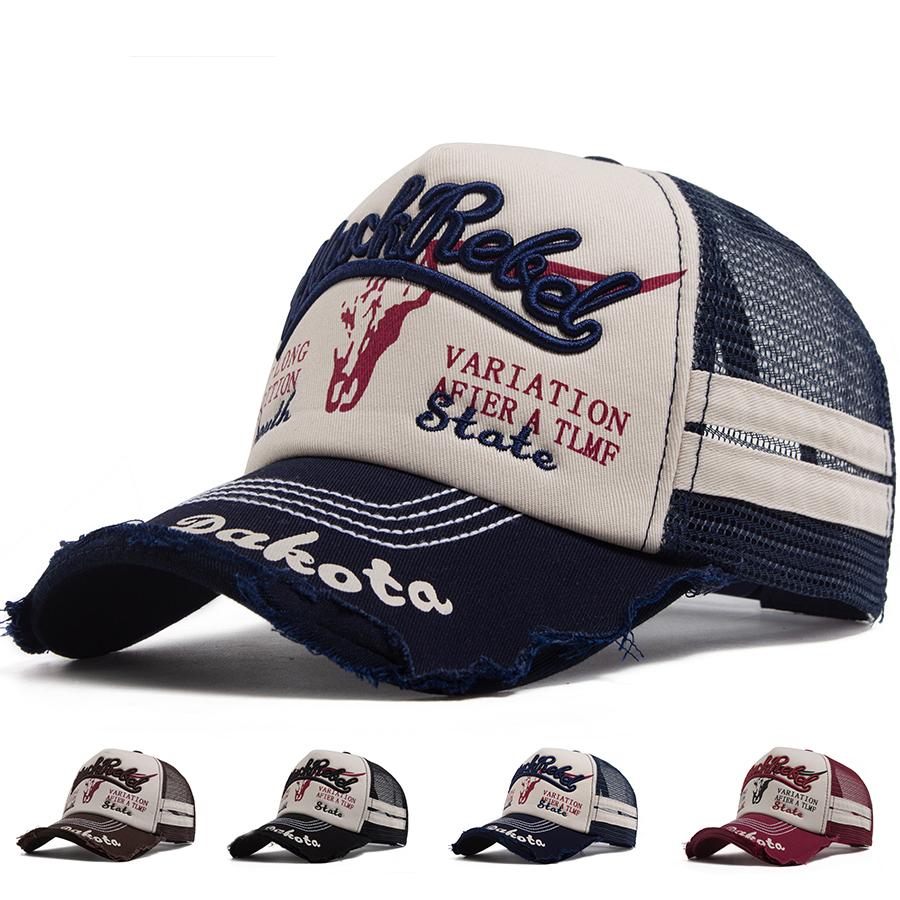 Summer Mesh Trucker Hat Men Vintage Embroidery Baseball Cap Sun Visor Retro Snapback Women Hip Hop Dad Caps For Outdoor Casual