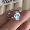 925 Sterling Silver Rings for Women Couple Minimalist Blue Stone Ring Fine CZ Jewelry Birthday Gift Prevent Allergy