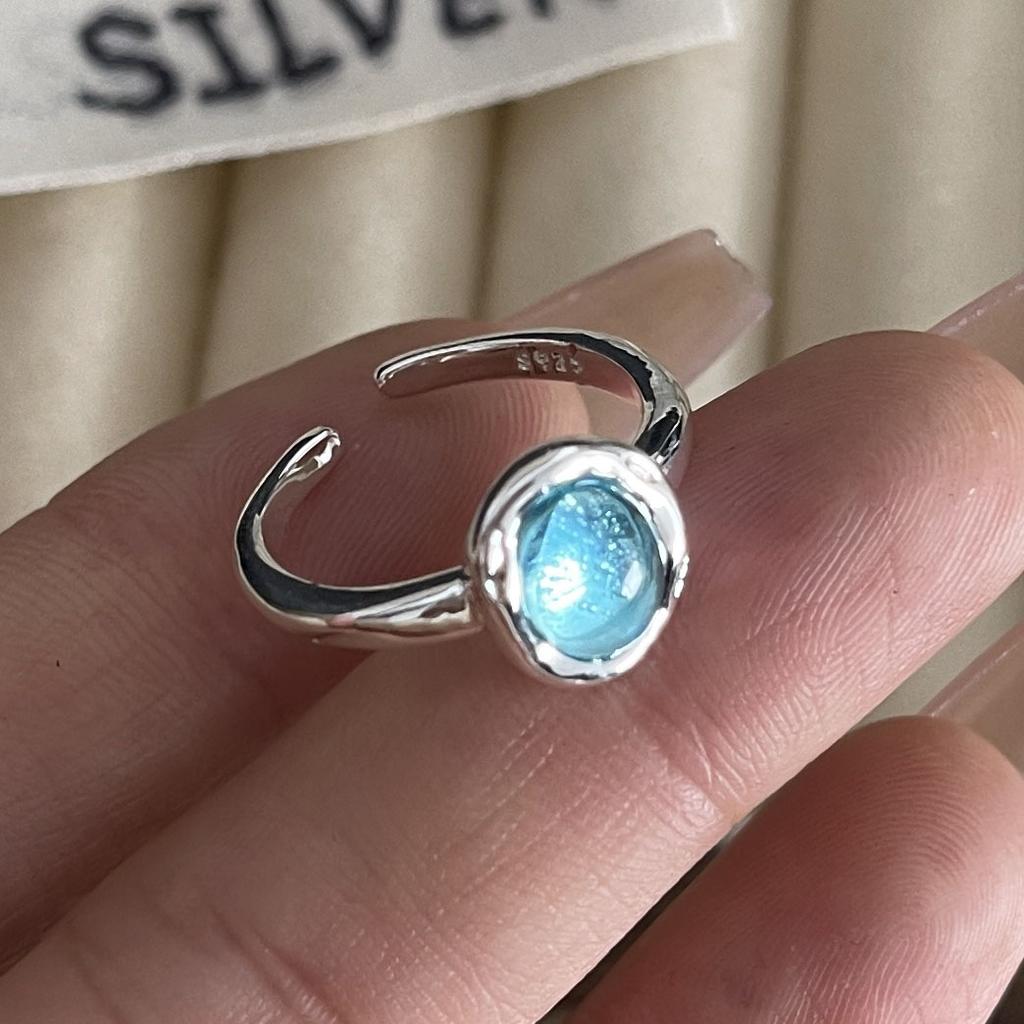 925 Sterling Silver Rings for Women Couple Minimalist Blue Stone Ring Fine CZ Jewelry Birthday Gift Prevent Allergy
