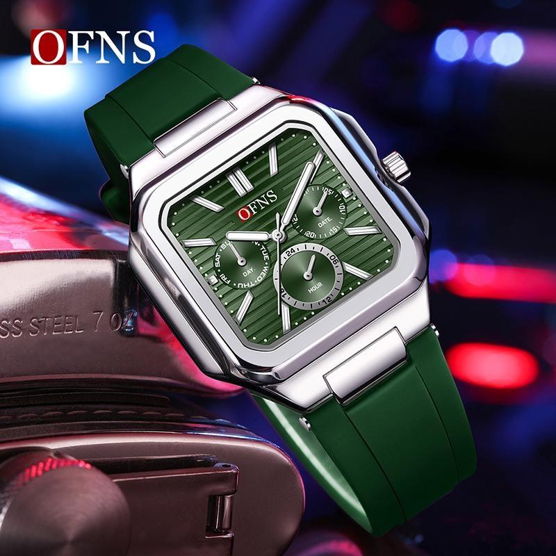 OFNS Herrenuhren Hochwertiges Leder Lässige Quadratische Armbanduhren Kalender Wasserdicht Business Mode Herren Chronograph Uhr