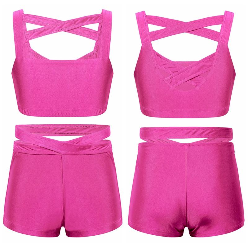 Ensemble short actif 2 pièces pour enfants filles, hauts courts athlétiques avec short moulant, survêtement, tenues de ballet et de gymnastique