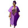 Plus Size African Ethnic Style Long Robe Dress with Headscarf