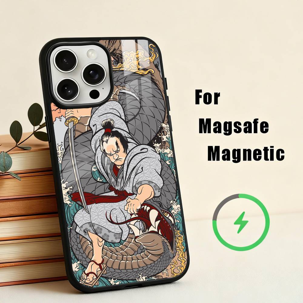 J-Japan Ukiyo-e S-Samurai Sea Phone Case For iPhone 17,16,15,14,13,12,Plus,Pro,Max for Magsafe Magnetic Wireless Charging