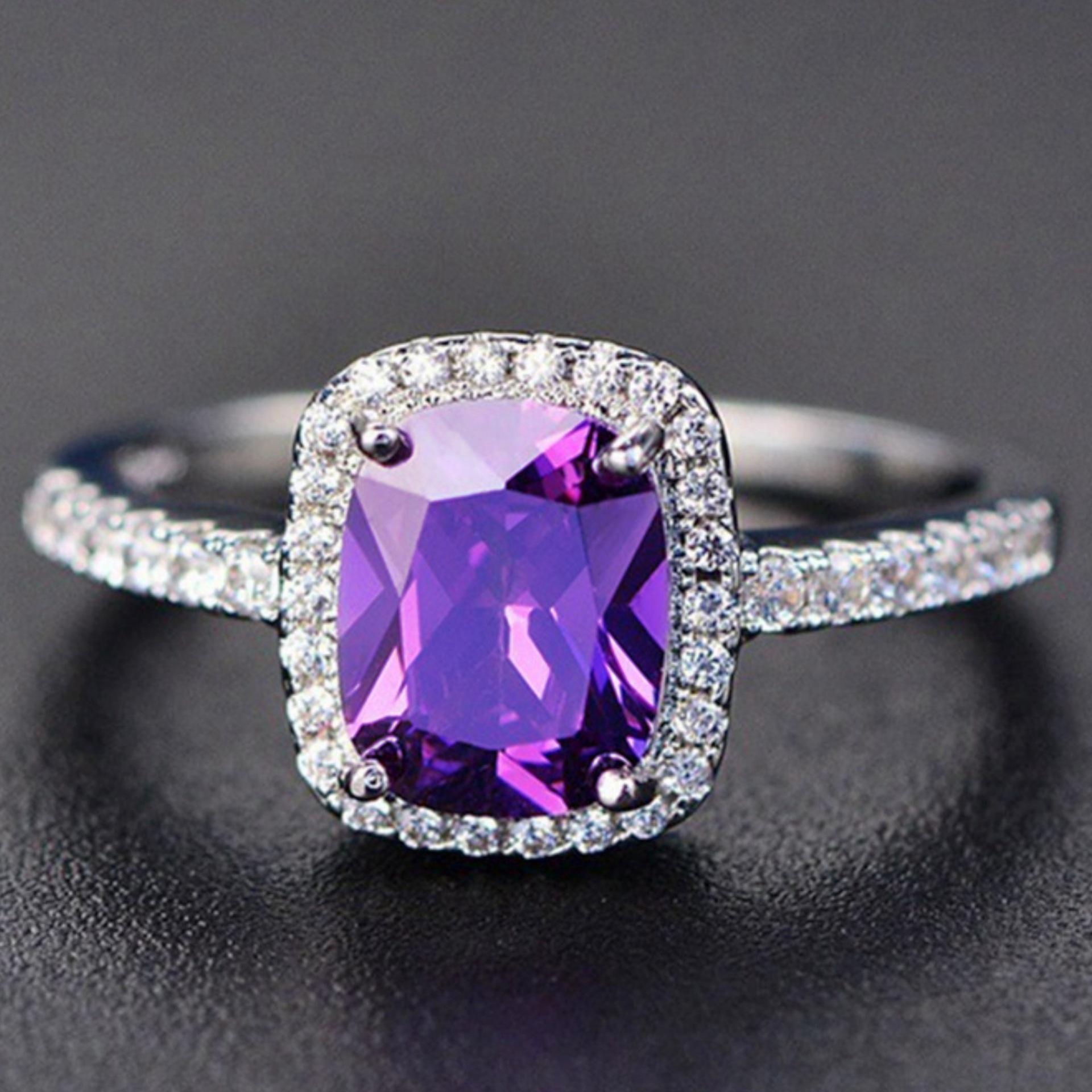 

Багатоколірна прямокутна каблучка з дорогоцінним камінням: Класична квадратна діамантова заручальна срібна прикраса Adjustable