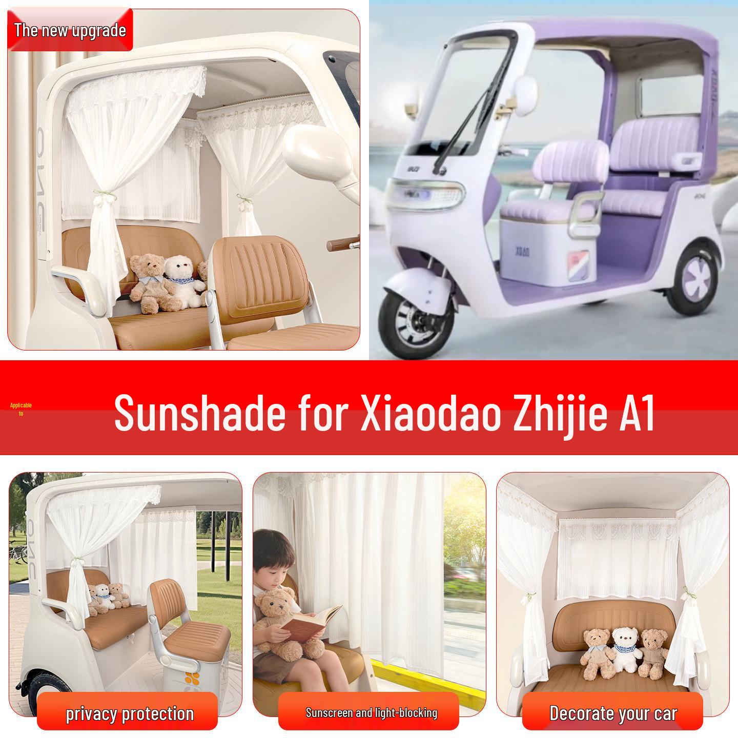 Xiaodao Zhijie A1 Electric Tricycle Sunshade Curtains – Light Blocking and Decorative Accessory Soft Light Blinds 3-Piece Set with Tulip Strap