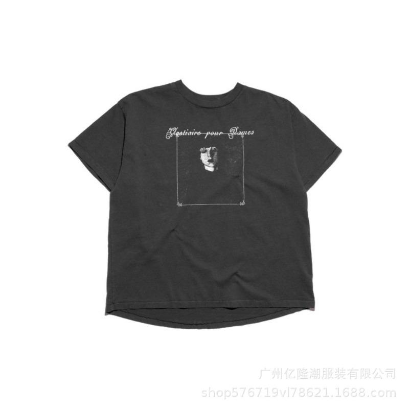 Letter printing retro portrait American tide brand loose men's and women's casual short-sleeved T-shirt tide