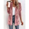 New Women's Double Breasted Decor Velvet Cardigan, Lazy Style Versatile Mid-length Top