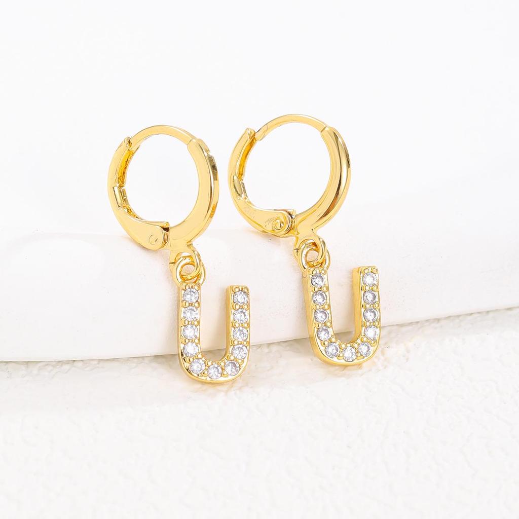 European and American Fashion Gold-Plated Zircon Letter Earrings for Women
