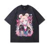 Men's T Shirts Sailor Moon Anime Print Summer Trendy Short-sleeved Tee Vintage Washed Cotton Clothes Tops