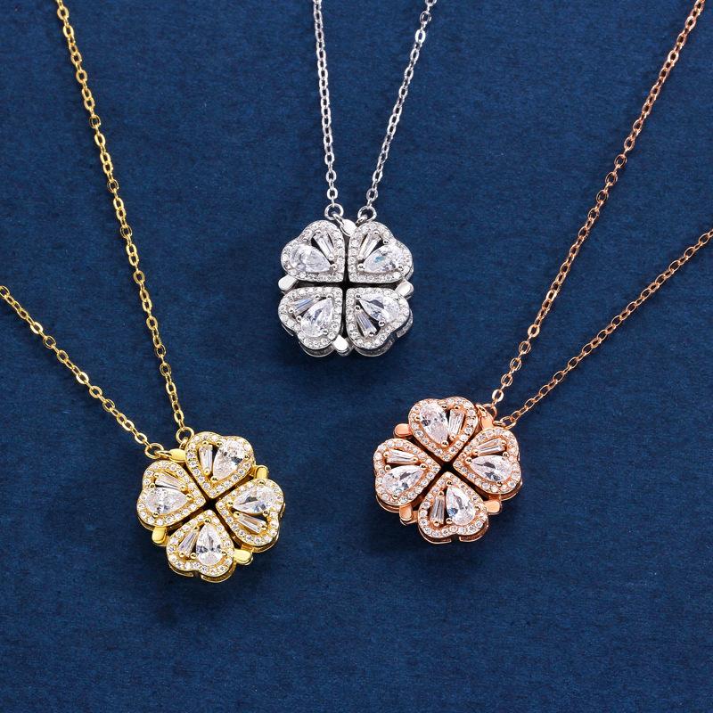 Heart Diamond Four-Leaf Clover Necklace Women'S Fashion Light Luxury High-End Design Sense A Two-Wear Jewelry Premium