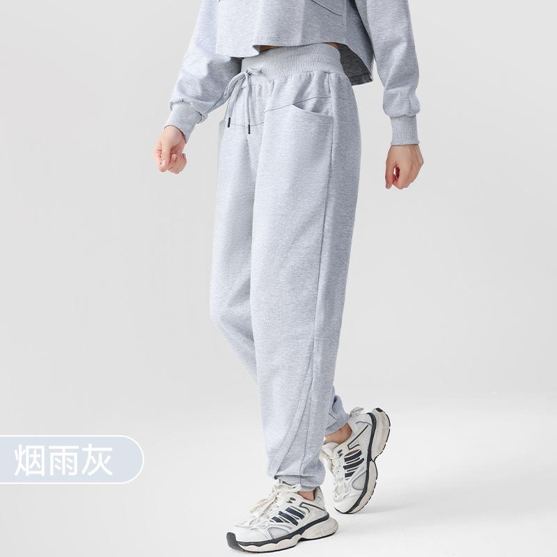 Sweatpants loose and thickened sports trousers women's running training fitness clothes mixed cotton and thin versatile tied feet casual sweatpants