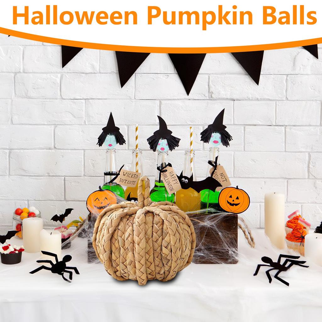 Hand-woven Pumpkin Balls, Straw-woven Home Living Room Decorations, Twisted Pattern Pumpkin Ornaments.