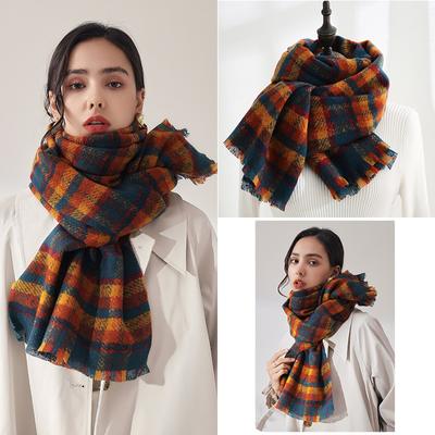 Winter Warm Imitation Cashmere Plaid Thick Scarf Ladies' Autumn and Winter Shawl