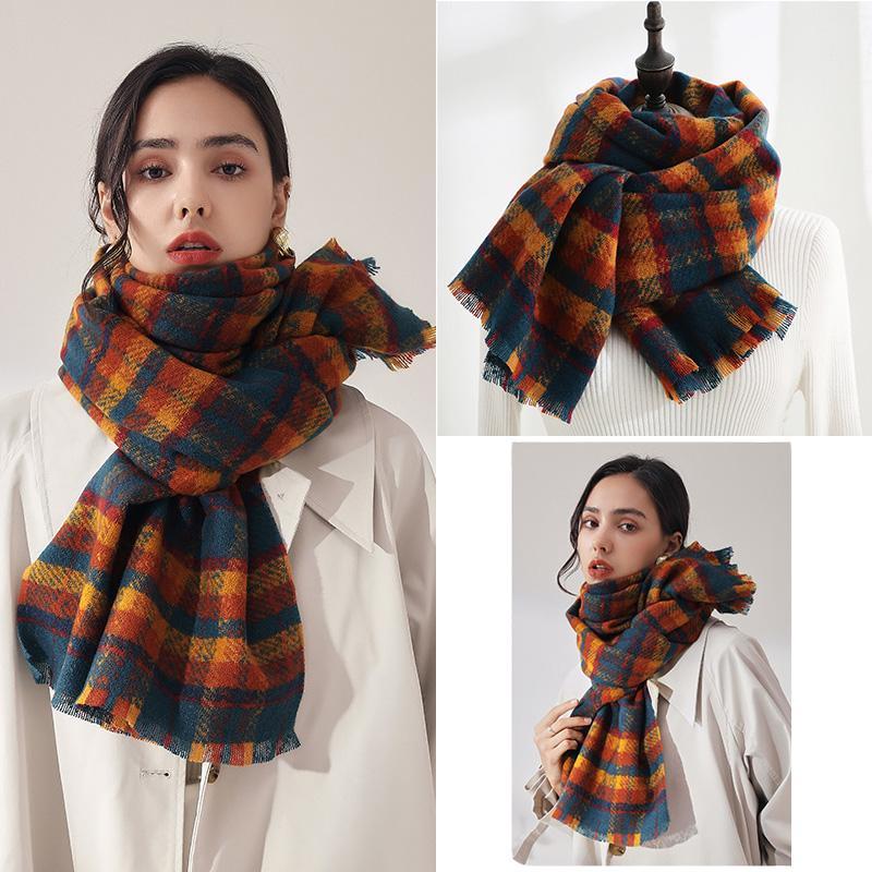 Winter Warm Imitation Cashmere Plaid Thick Scarf Ladies' Autumn And Winter Shawl