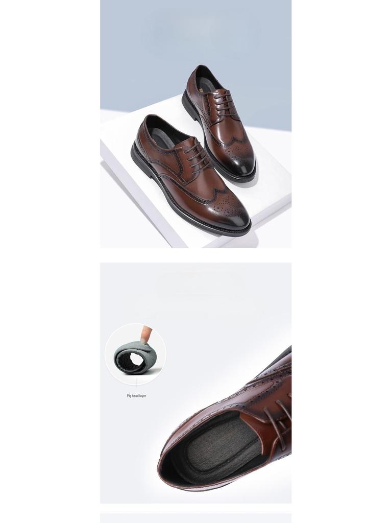 2023 Men's Brogue Carved Leather Shoes: British-Style Formal, Breathable, Perfect for Business or Wedding.