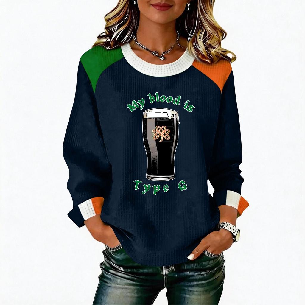 Women's Casual Fashion Print Long Sleeve Round Neck Pullover Top Blouse