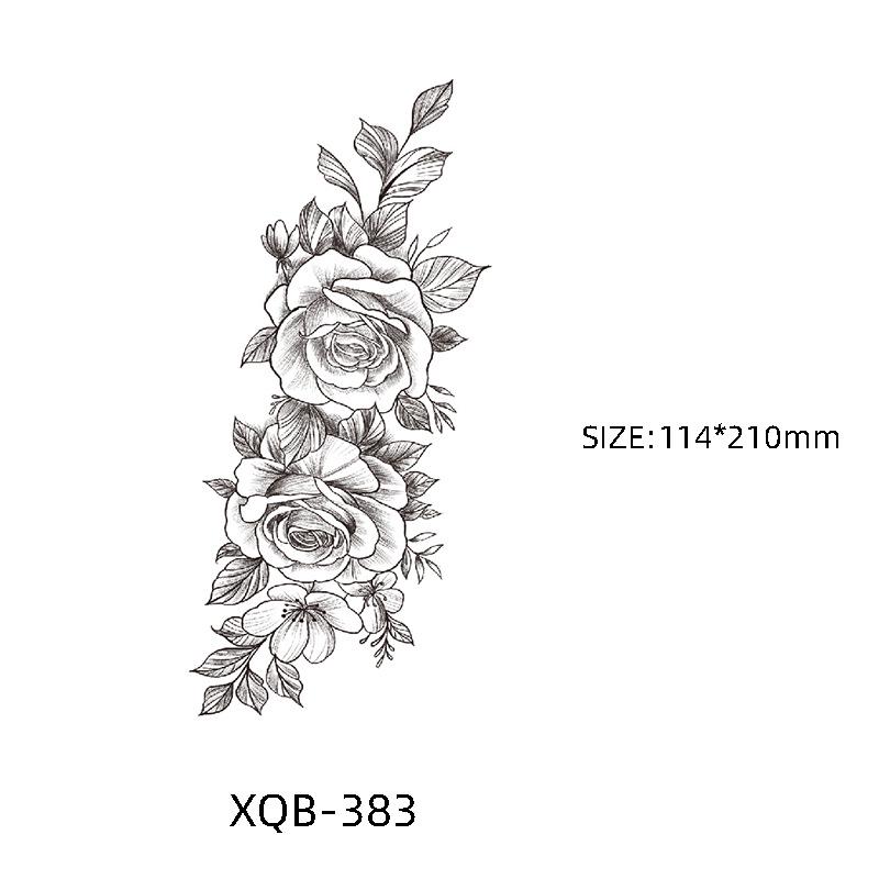 Waterproof Black & White Sketch Flower Half Sleeve Tattoo Stickers