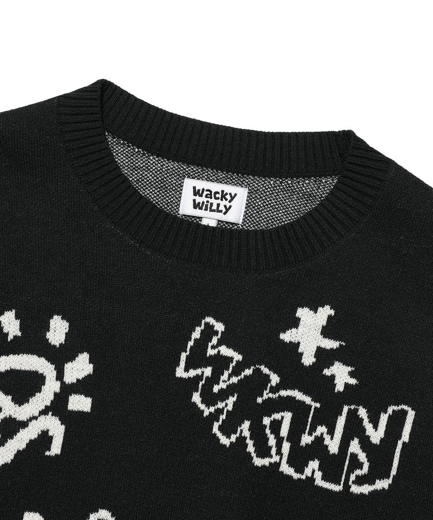 WACKY WILLY Jacquard Pullover Knit Black