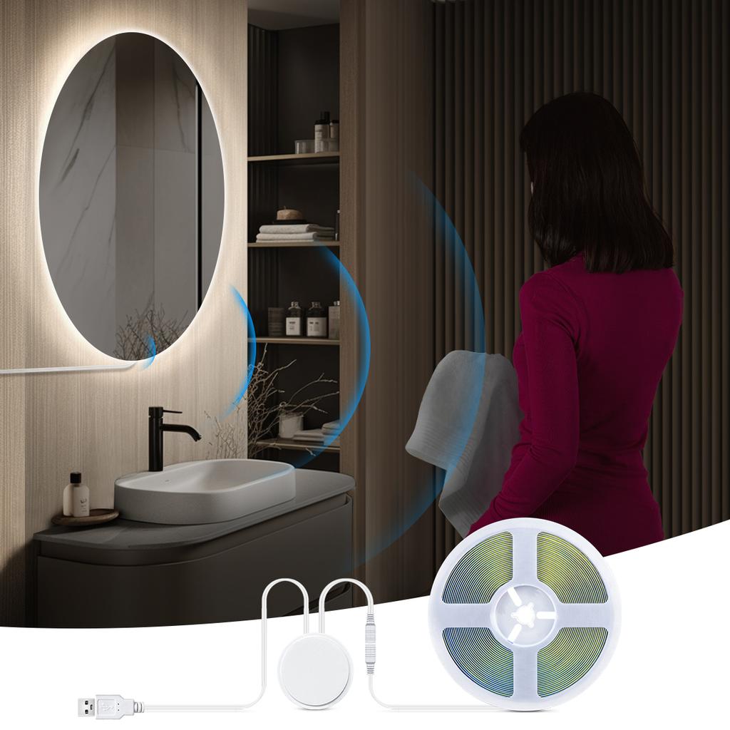 Motion Sensor Makeup Mirror Backlight Light USB 5V COB LED Strip Penetrable Mirror Partition Induction Switch Cabinet Night Lamp