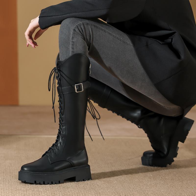 Locomotive Boots Women's Autumn and Winter 2025 New Knight Boots Women's Thick-soled Lace-up Boots Women's Thin High Boots Children