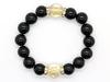 [Seki-Kira] Gold-engraved Quartz and Natural Onyx Prayer Beads Bracelet with Sanskrit Characters for Those Born In the Year of the Horse (Uma) - 14mm