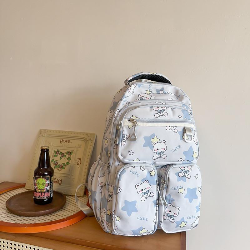

Durable And Fashionable Green School Backpack For Students Featuring Cute Bear Pattern синій