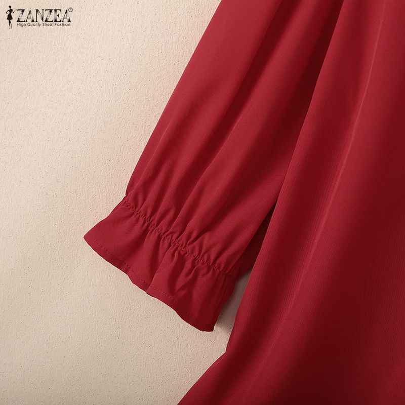 ZANZEA Damen Rüschen V-Ausschnitt Locker Lässig 3/4 Ärmel Bluse