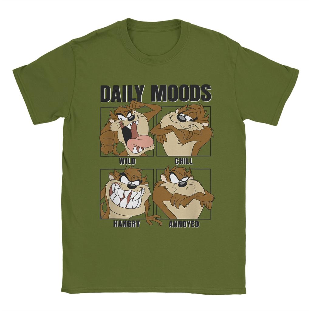 Men T-Shirts Tazmanian Devil Daily Moods Panels Tazed Funny Pure Cotton Tees Short Sleeve T Shirt Crew Neck Clothes New Arrival