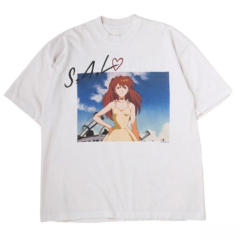 Неон Genesis Evangelion Аска Лэнгли Сорью S.A.L Винтажная Оверсайз Футболка | Унисекс Аниме Уличная Одежда Футболка 4XL