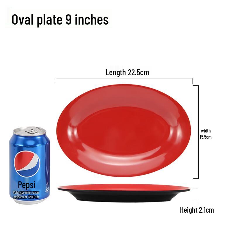 Qianxing Black Red Melamine Oval Dinner Plates, 9-inch (10-Pack)