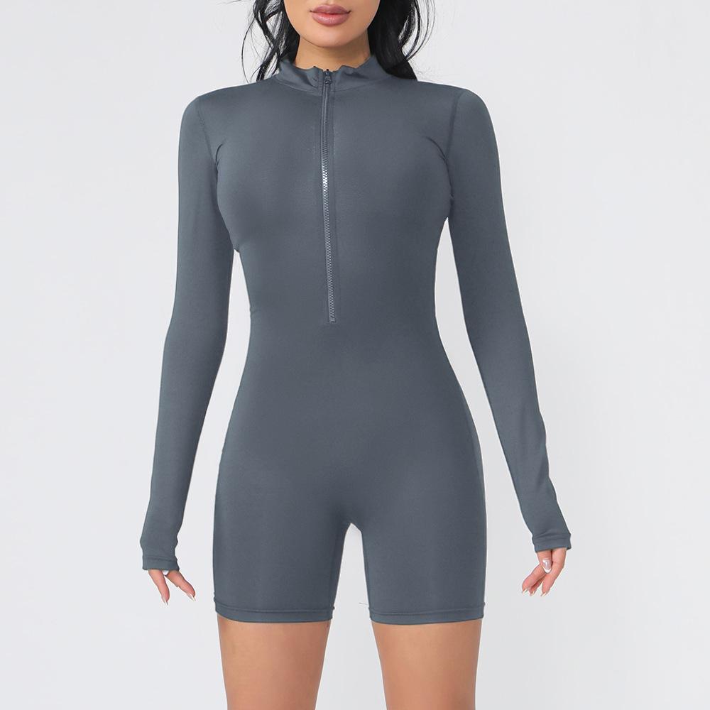 Europäisch-Amerikanischer Langarm-Reißverschluss Yoga-Jumpsuit - Sexy Tanz- & Fitness-Bodysuit für Damen